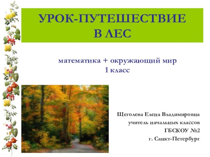 УРОК-ПУТЕШЕСТВИЕ В ЛЕС  математика + окружающий мир  1 классЩеголева Елена