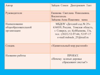 Мультимедийная презентация Проекта Почему осенью деревья сбрасывают листья? проект по окружающему миру (старшая группа) по теме