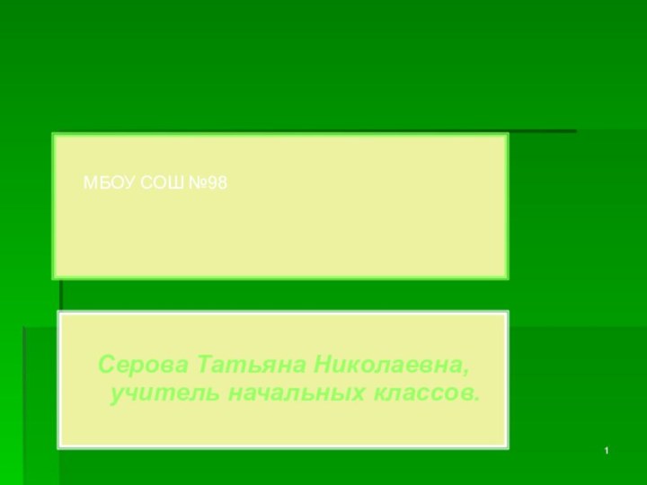 МБОУ СОШ №98   Серова Татьяна Николаевна, учитель начальных классов.