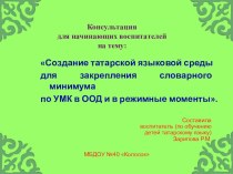 Презентация Создание татарской языковой среды для закрепления словарного минимума по УМК в ООД и в режимные моменты.   презентация