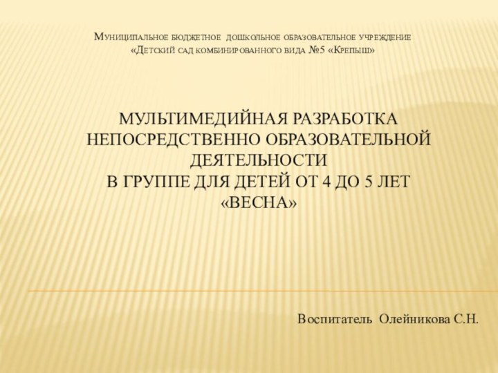 Мультимедийная разработка  непосредственно образовательной деятельности  в группе для детей