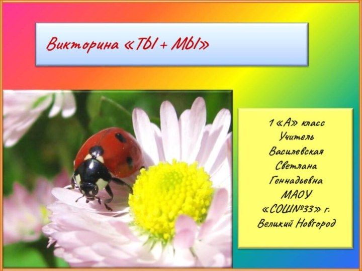 ВВикторина «ТЫ + МЫ»1 «А» классУчитель Василевская Светлана ГеннадьевнаМАОУ «СОШ№33» г. Великий Новгород