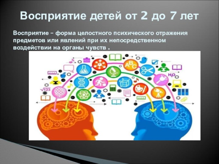 Восприятие детей от 2 до 7 лет  Восприятие – форма