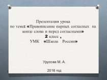 Правописание парных согласных на конце слова и перед согласными презентация к уроку по русскому языку (2 класс)