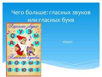 Чего больше: гласных звуков или гласных букв? презентация к уроку по русскому языку (1 класс)