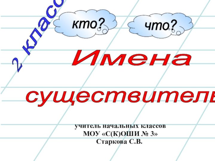 учитель начальных классов МОУ «С(К)ОШИ № 3» Старкова С.В.2 класс Имена существительные