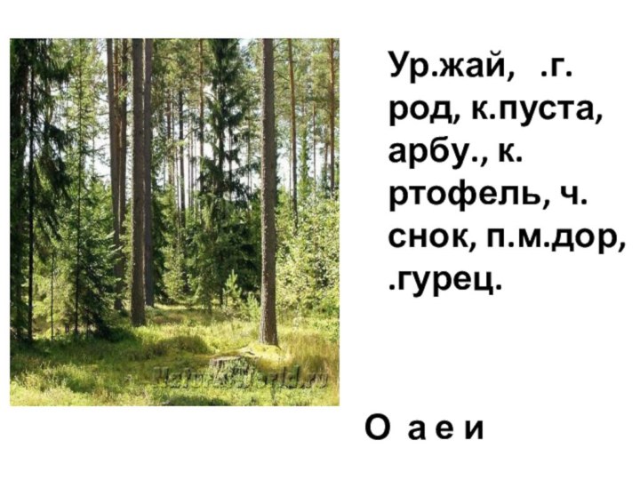 Ур.жай,  .г.род, к.пуста, арбу., к.ртофель, ч.снок, п.м.дор, .гурец.О а е и