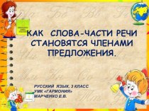 Предложение: Как слова-части речи становятся членами предложения, 3 класс, УМК Гармония презентация к уроку по русскому языку (3 класс)