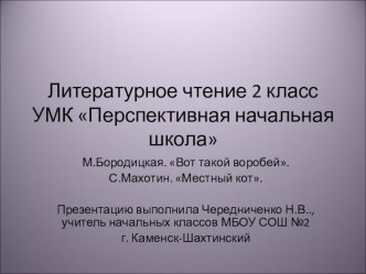 План-конспект урока литературного чтения 3 класс ПНШ М. Бородицкая Вот такой воробей, С. Махотин Местный кот план-конспект урока по чтению (3 класс)