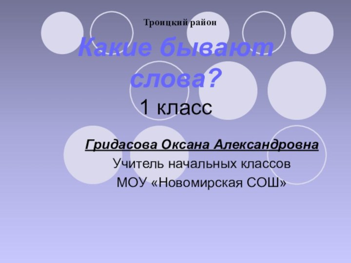 Какие бывают слова? 1 классГридасова Оксана АлександровнаУчитель начальных классов МОУ «Новомирская СОШ»Троицкий район