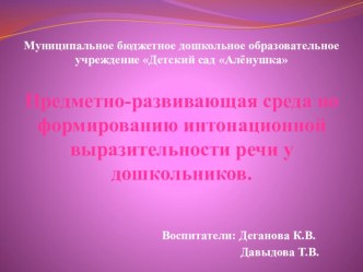 Презентация Предметно-развивающая среда по формированию интонационной выразительности речи у дошкольников презентация по развитию речи