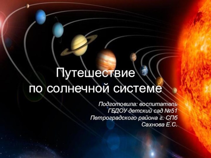 Путешествие  по солнечной системеПодготовила: воспитательГБДОУ детский сад №51 Петроградского района г. СПбСахнова Е.С.