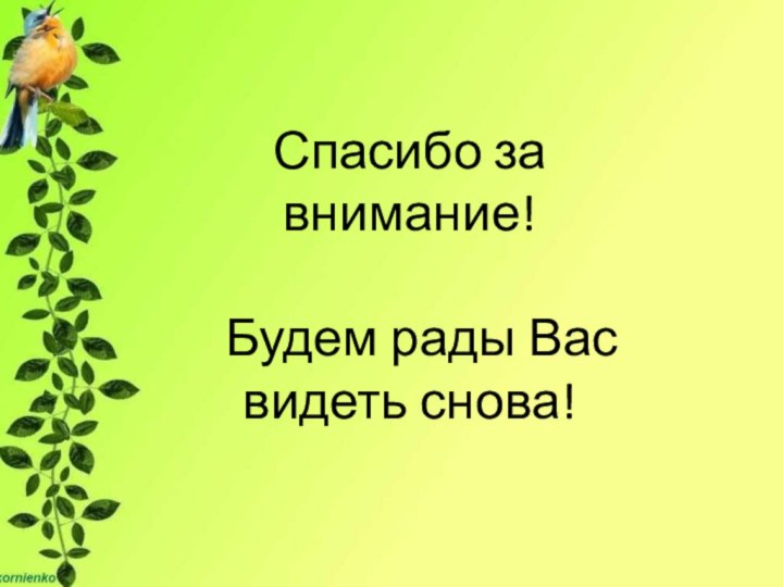 Спасибо за внимание! Будем рады Вас видеть снова!