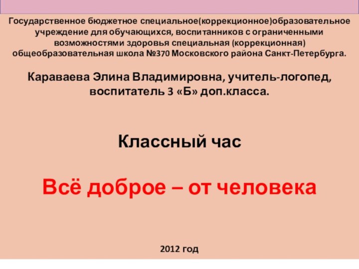 Государственное бюджетное специальное(коррекционное)образовательное учреждение для обучающихся, воспитанников с ограниченными возможностями здоровья специальная