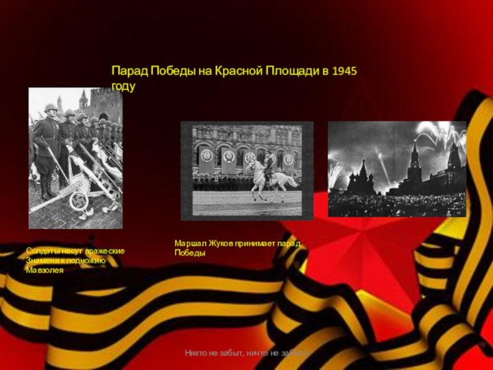 Никто не забыт, ничто не забытоПарад Победы на Красной Площади в 1945