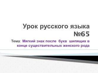 Презентация к уроку русского языка для 4 класса Мягкий знак после букв шипящих в конце существительных женского рода Школа 2100 презентация к уроку по русскому языку (4 класс)