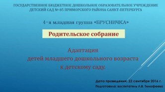 Презентация для родителей младшей группы  Адаптация детей младшего дошкольного возраста к детскому саду презентация к уроку (младшая группа)