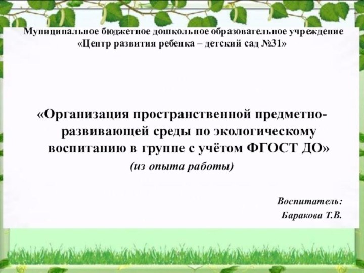 Муниципальное бюджетное дошкольное образовательное учреждение «Центр развития ребенка – детский сад №31»«Организация