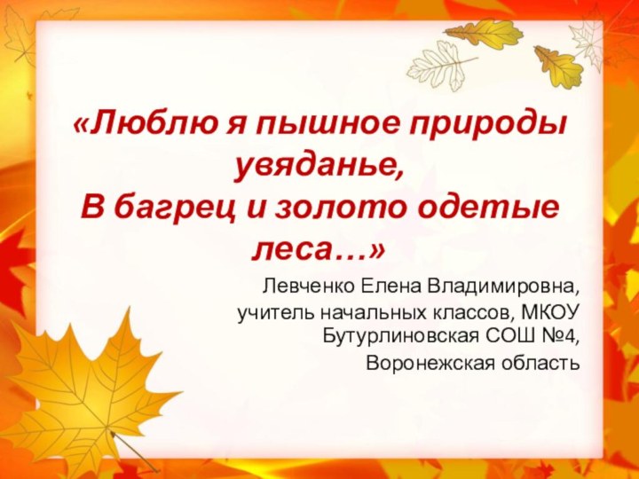 «Люблю я пышное природы увяданье, В багрец и золото одетые леса…»Левченко Елена