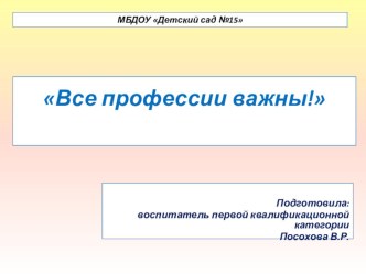 Все профессии важны! презентация к уроку (старшая группа)