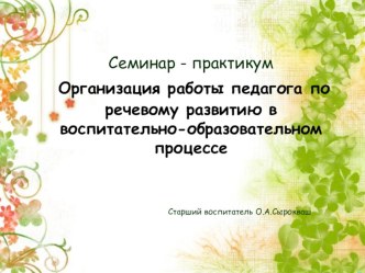 Семинар-практикум по развитию речи Организация работы педагога по речевому развитию в воспитательно-образовательном процессе учебно-методический материал