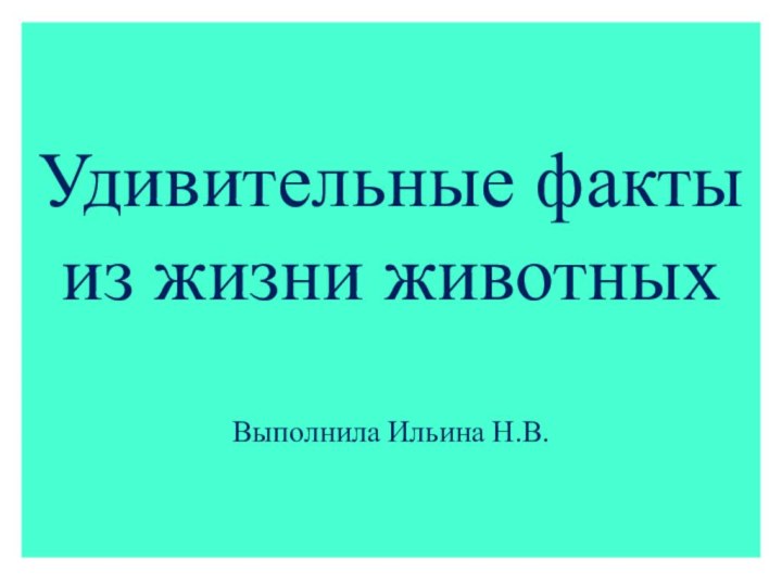 Удивительные факты из жизни животных  Выполнила Ильина Н.В.