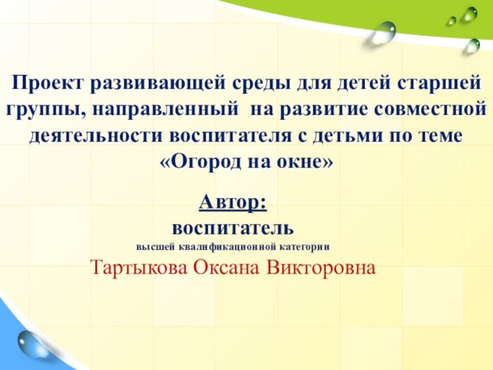 Проект развивающей среды для детей старшей группы, направленный на развитие совместной