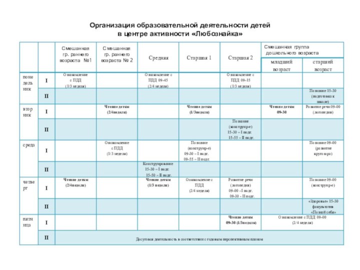 Организация образовательной деятельности детей  в центре активности «Любознайка»