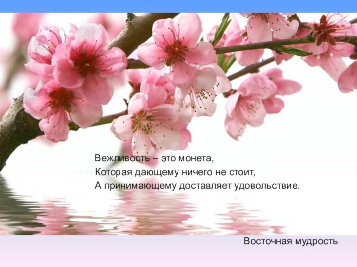 Вежливость – это монета,Которая дающему ничего не стоит,А принимающему доставляет удовольствие.Восточная мудрость