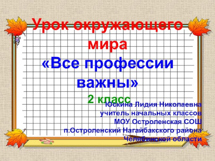 Урок окружающего мира  «Все профессии важны»  2 класс Юскина Лидия