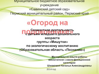 Совместная деятельность с детьми младшего дошкольного возраста по экологическому воспитанию Огород на подоконнике презентация к занятию по окружающему миру (младшая группа)