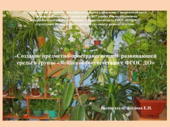 Презентация Создание предметно-пространственной  развивающей среды в группе Ягодкав соответствии с ФГОС ДО презентация к уроку (старшая группа)