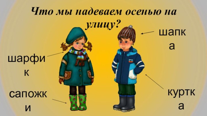 Что мы надеваем осенью на улицу?шапкакурткашарфиксапожки