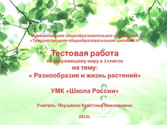 Тестовая работа по окружающему миру в 3 классе : Разнообразие и жизнь растений УМК Школа России тест по окружающему миру (3 класс)