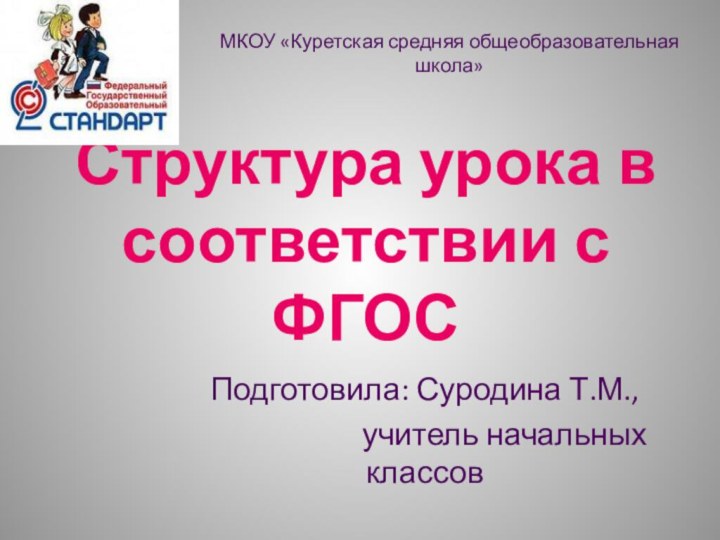 Структура урока в соответствии с ФГОСПодготовила: Суродина Т.М.,