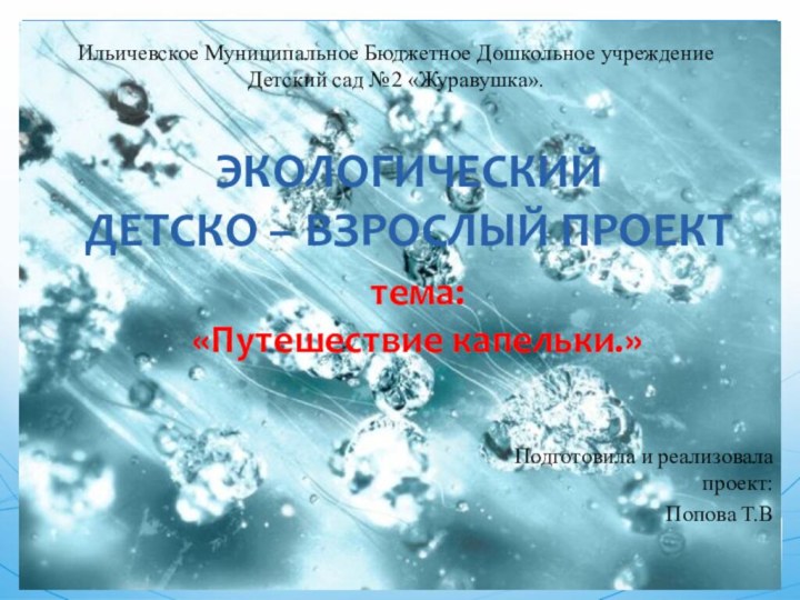 Подготовила и реализовала проект: Попова Т.ВЭкологический детско – взрослый проектИльичевское Муниципальное Бюджетное