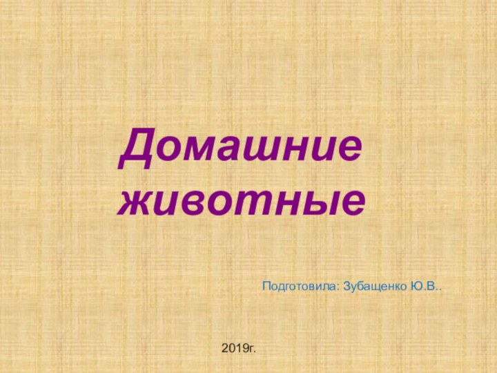 Домашние животныеПодготовила: Зубащенко Ю.В..2019г.