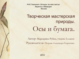 Проектная работа Творческая мастерская природы. Осы и бумага творческая работа учащихся по окружающему миру (2 класс)