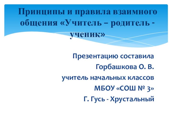 Презентацию составила Горбашкова О. В.учитель начальных классовМБОУ «СОШ № 3»Г. Гусь -