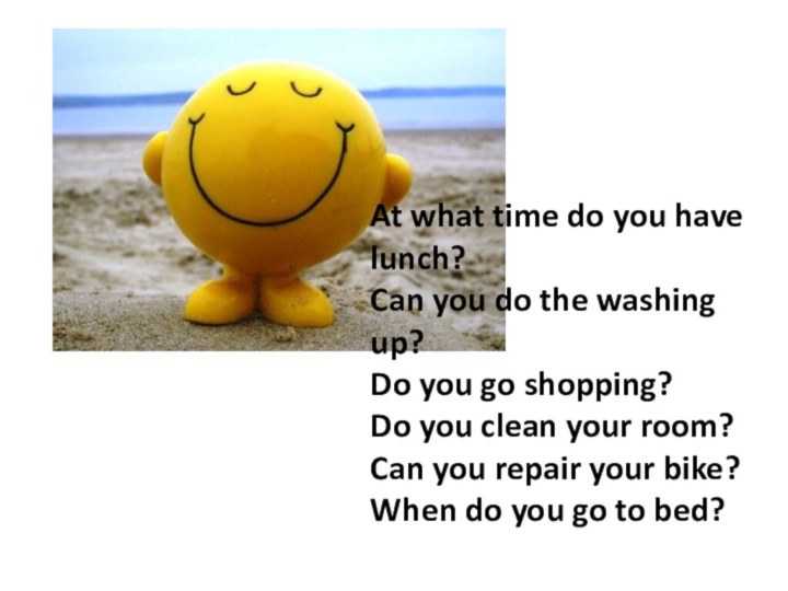 At what time do you have lunch?Can you do the washing up?Do