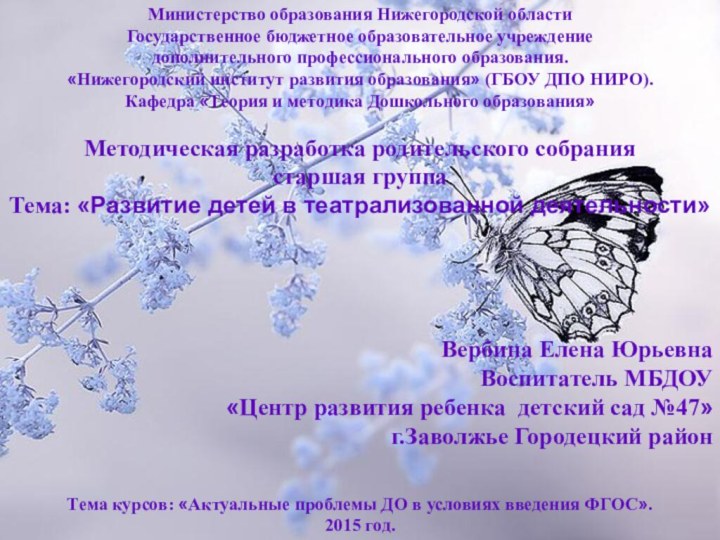 Министерство образования Нижегородской областиГосударственное бюджетное образовательное учреждение дополнительного профессионального образования.«Нижегородский институт развития