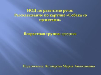 НОД по развитию речи: Рассказывание по картине Собака со щенятами план-конспект занятия по развитию речи (средняя группа)