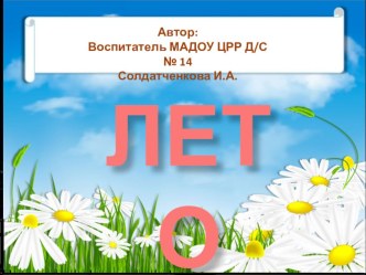 Лето. Воспитатель МАДОУ ЦРР д/с № 14, Солдатченкова Ирина Александровна презентация к уроку по окружающему миру (средняя группа)