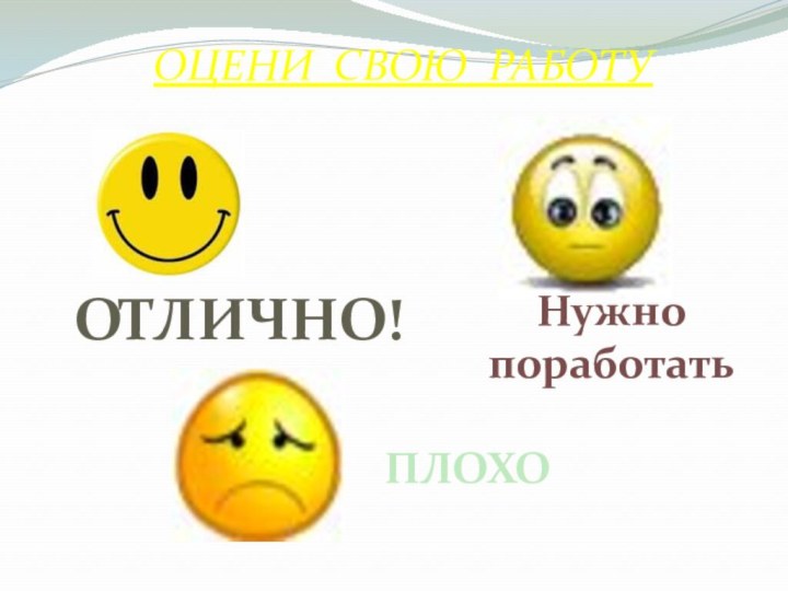 ОЦЕНИ СВОЮ РАБОТУПЛОХООтлично!Нужно поработать