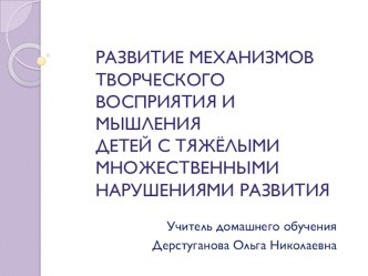 Развитие механизмов творческого восприятия и мышления у детей с тяжелыми множественными нарушениями развития. презентация к уроку