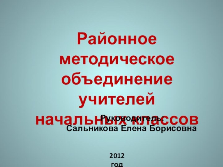 Районное методическое объединениеучителей начальных классов Руководитель: Сальникова Елена Борисовна2012 год