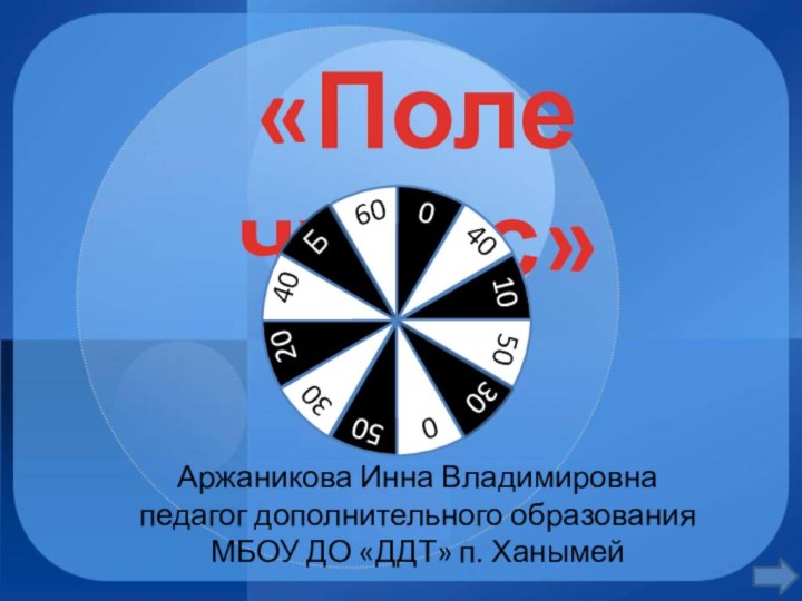 «Поле чудес»Аржаникова Инна Владимировнапедагог дополнительного образования МБОУ ДО «ДДТ» п. Ханымей