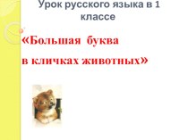 Презентация к урока русского языка в 1 классе. Тема: Большая буква в кличках животных. презентация к уроку по русскому языку (1 класс)