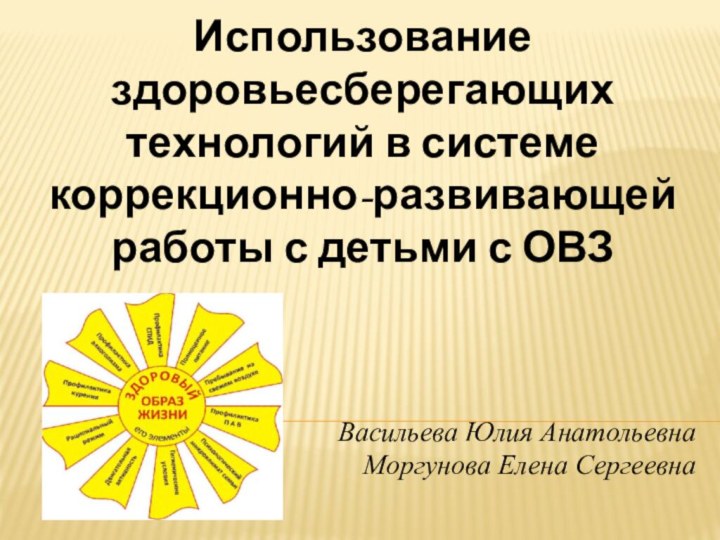 Использование здоровьесберегающих технологий в системе коррекционно-развивающей работы с детьми с ОВЗВасильева Юлия АнатольевнаМоргунова Елена Сергеевна