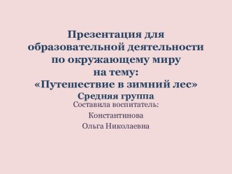 Презентация Путешествие в зимний лес презентация к уроку по окружающему миру (средняя группа)